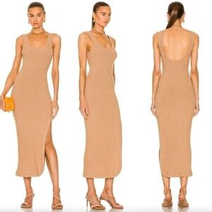 Alix NYC Palma Rib Knit Bodycon Tank Midi Dress Tan Low Back XS Going Out Party